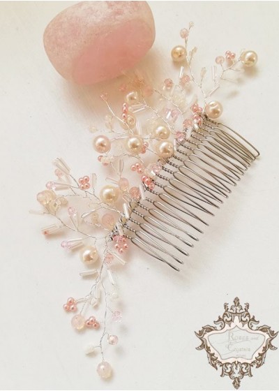 Стилен гребен- украса за коса с кристали и перли в нежно розово Iced Rose by Rosie